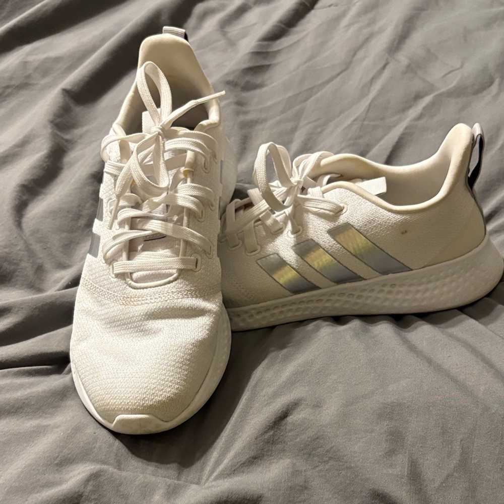 Adidas Cream Sneakers with Metallic Stripes